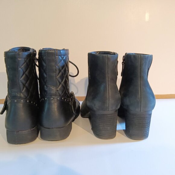 Rockport Black Suede Leather Booties and Guess Black Quilted Moto Boots Size 8.5 - Picture 3 of 13